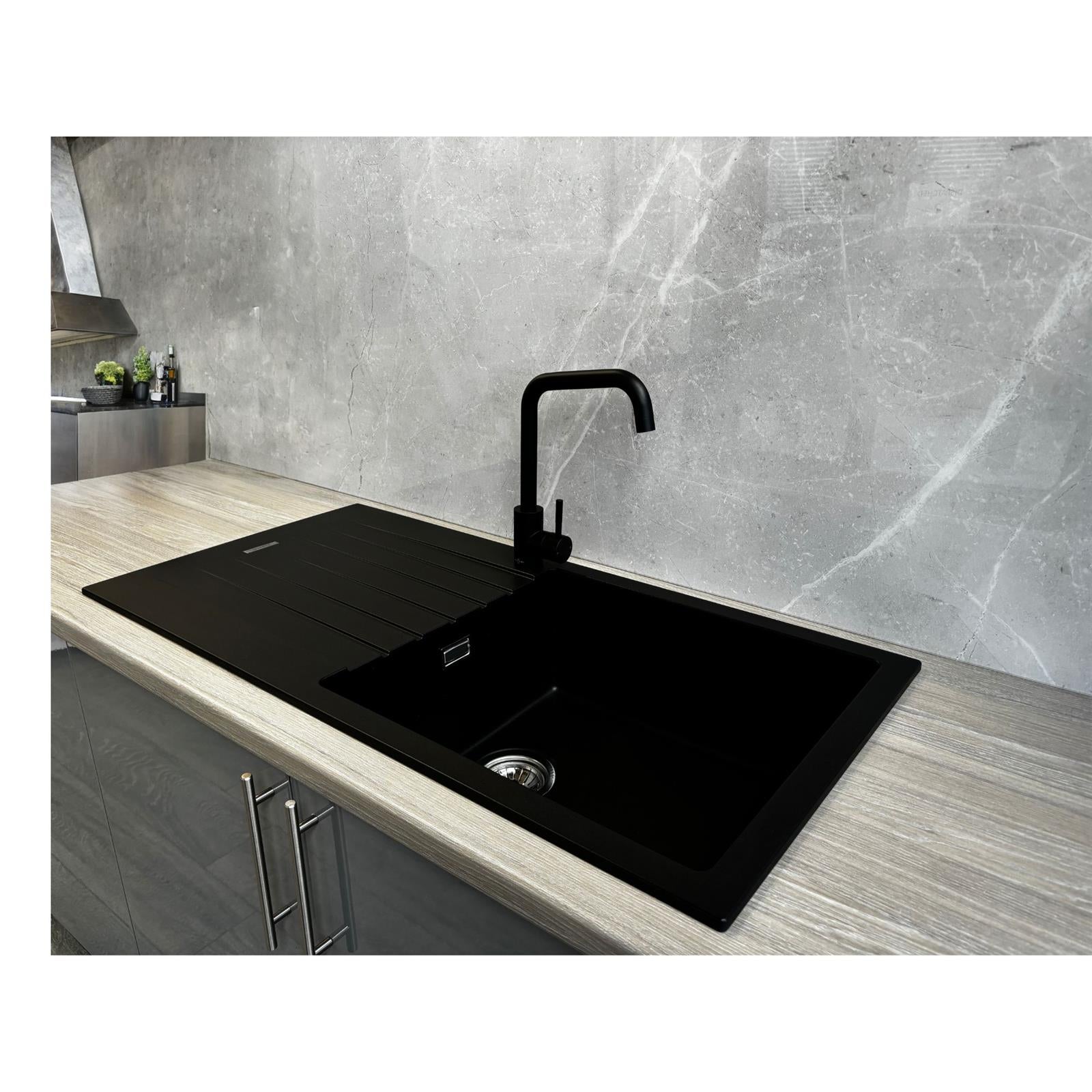 Liquida LG100BL 1.0 Bowl Granite Reversible Inset Black Kitchen Sink With Waste